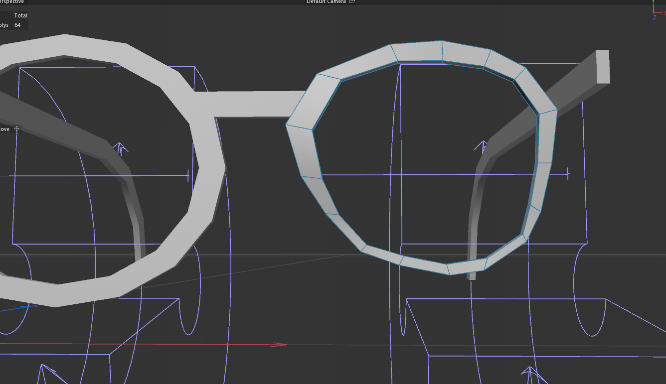 Beginning of the glasses using discs and a rectangle for the nose piece.